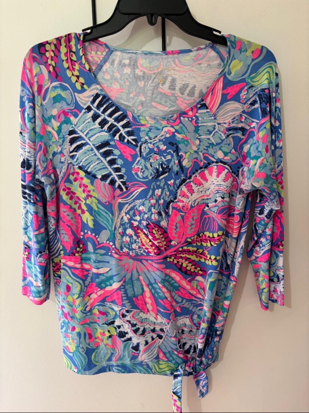 Lilly Pulitzer Blue Pink Green Printed Tie-Hem Blouse